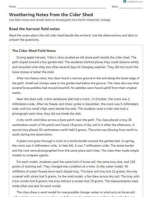 Weathering Notes from the Cider Shed worksheet preview