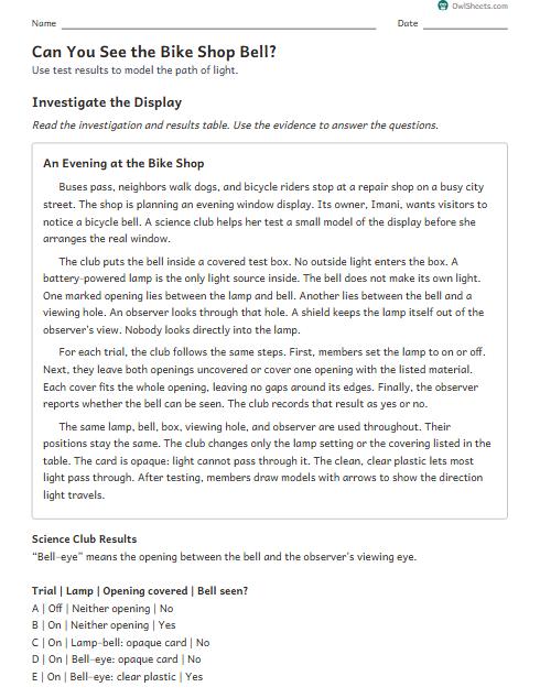 Can You See the Bike Shop Bell? worksheet preview