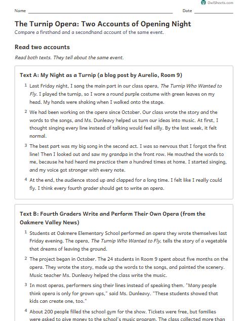 The Turnip Opera: Two Accounts of Opening Night worksheet preview