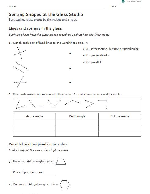 Sorting Shapes at the Glass Studio worksheet preview