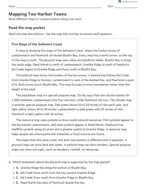 Mapping Two Harbor Towns worksheet preview