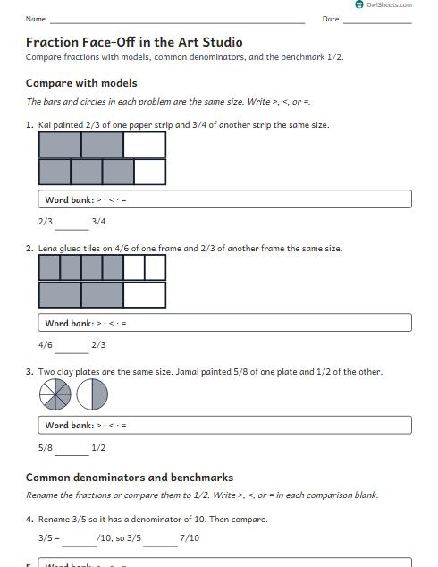 Fraction Face-Off in the Art Studio worksheet preview