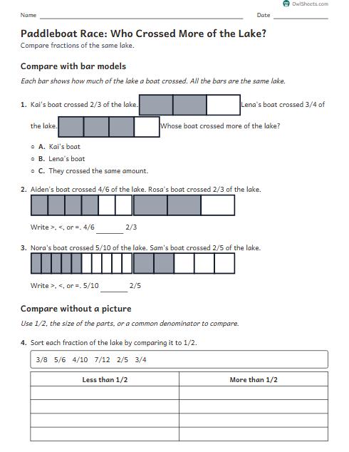 Paddleboat Race: Who Crossed More of the Lake? worksheet preview