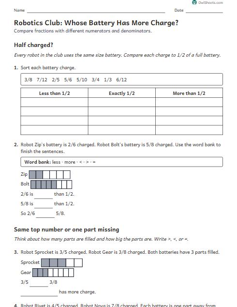 Robotics Club: Whose Battery Has More Charge? worksheet preview