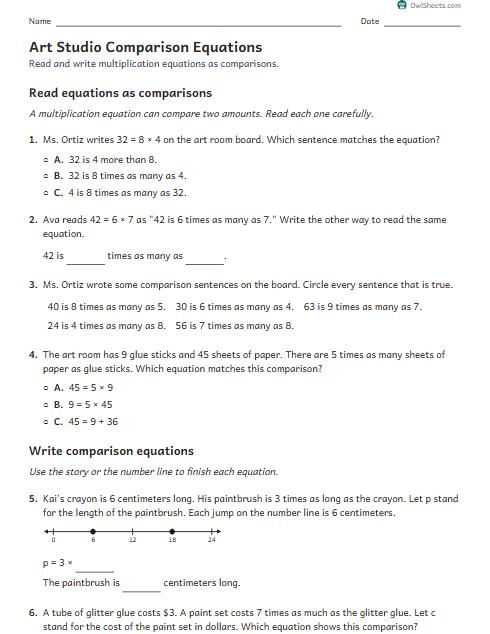 Art Studio Comparison Equations worksheet preview