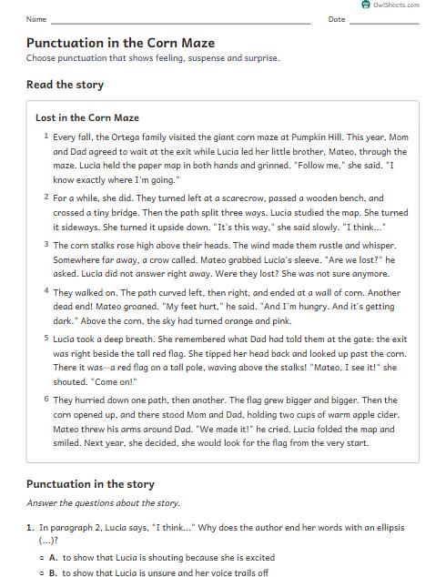 Punctuation in the Corn Maze worksheet preview