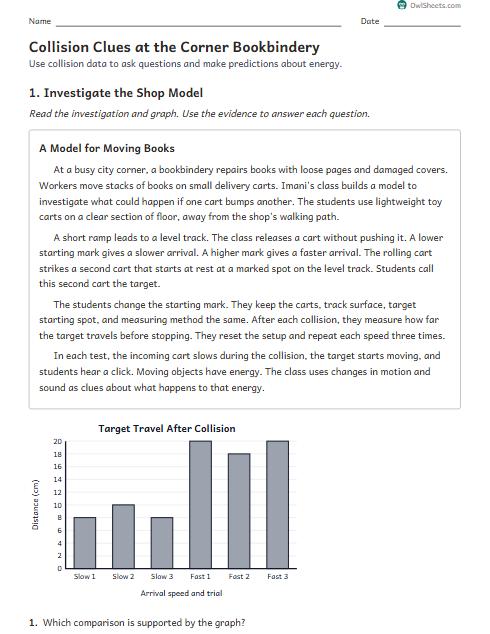 Collision Clues at the Corner Bookbindery worksheet preview