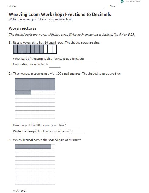 Weaving Loom Workshop: Fractions to Decimals worksheet preview