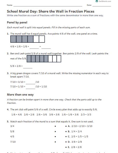 School Mural Day: Share the Wall in Fraction Pieces worksheet preview