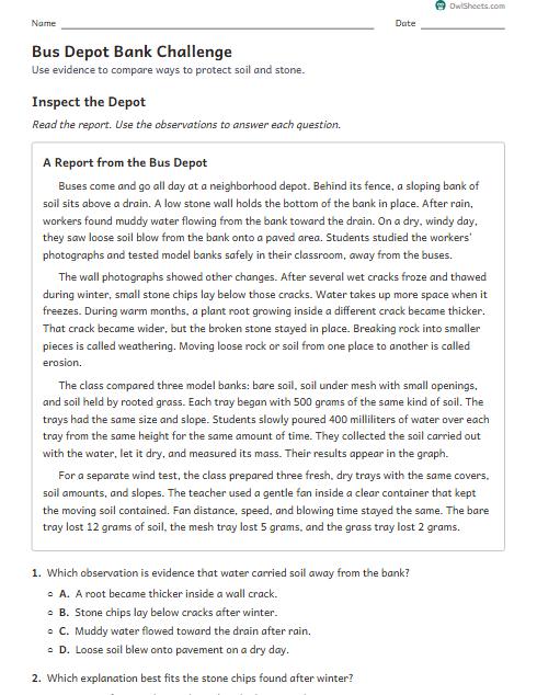 Bus Depot Bank Challenge worksheet preview