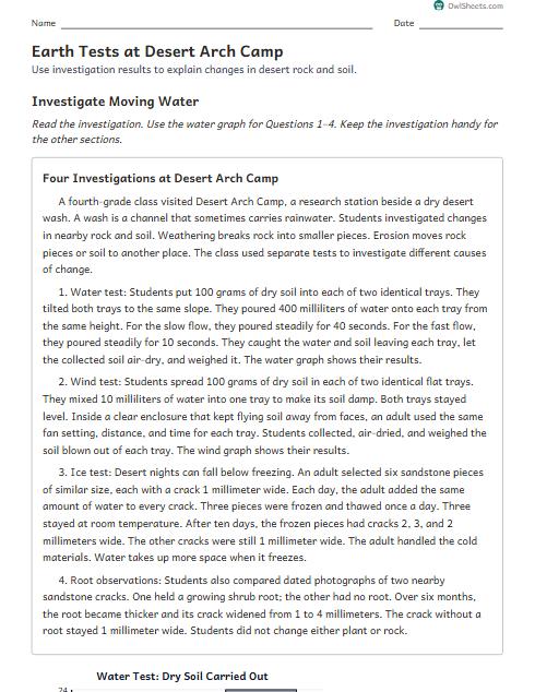 Earth Tests at Desert Arch Camp worksheet preview