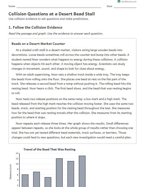 Collision Questions at a Desert Bead Stall worksheet preview
