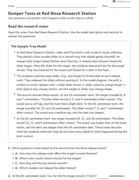 Bumper Tests at Red Mesa Research Station worksheet preview