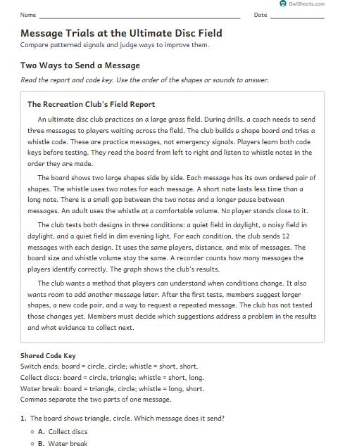 Message Trials at the Ultimate Disc Field worksheet preview
