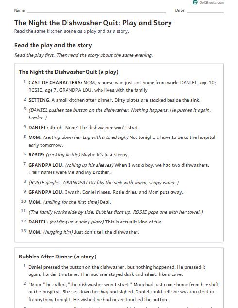 The Night the Dishwasher Quit: Play and Story worksheet preview