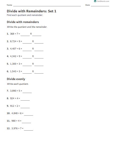 Divide with Remainders: Set 1 worksheet preview