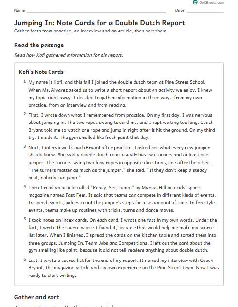 Jumping In: Note Cards for a Double Dutch Report worksheet preview