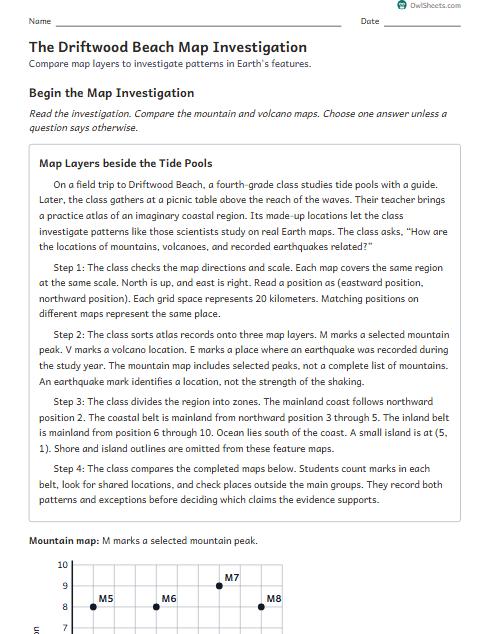 The Driftwood Beach Map Investigation worksheet preview