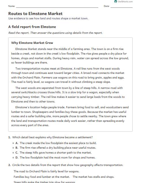 Routes to Elmstone Market worksheet preview