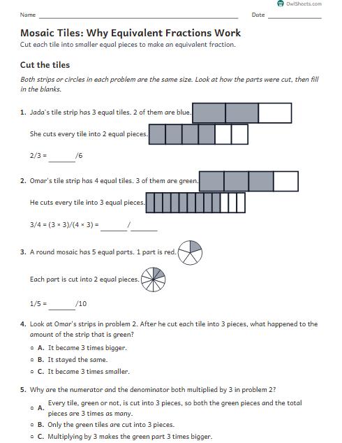 Mosaic Tiles: Why Equivalent Fractions Work worksheet preview