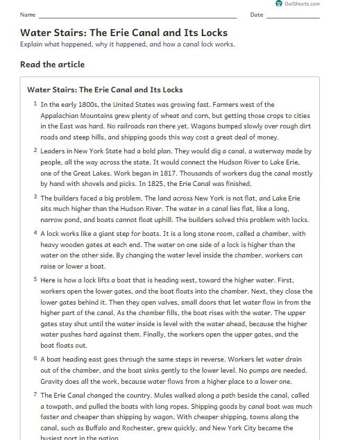 Water Stairs: The Erie Canal and Its Locks worksheet preview