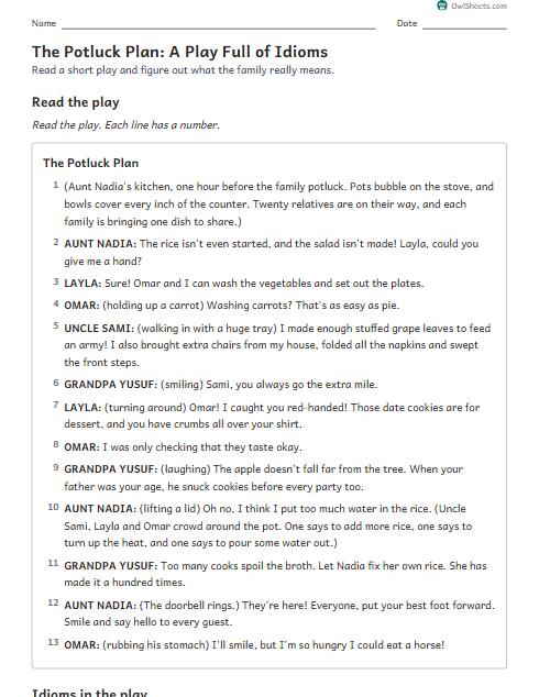 The Potluck Plan: A Play Full of Idioms worksheet preview