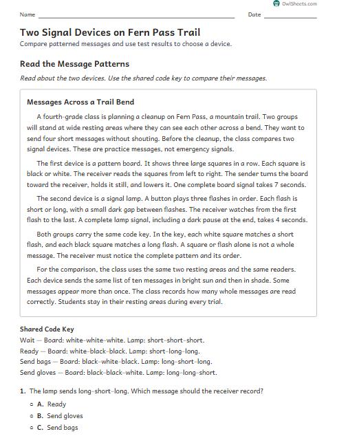 Two Signal Devices on Fern Pass Trail worksheet preview