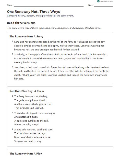 One Runaway Hat, Three Ways worksheet preview