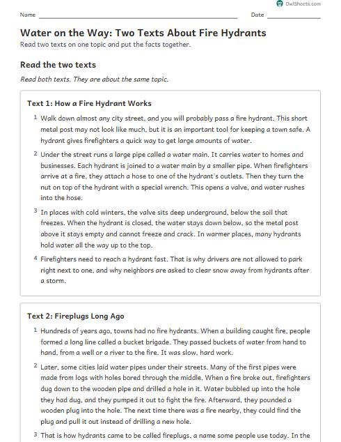 Water on the Way: Two Texts About Fire Hydrants worksheet preview