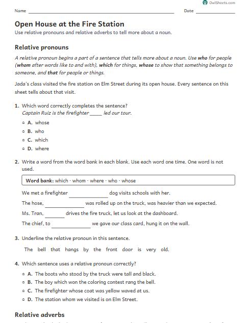 Open House at the Fire Station worksheet preview