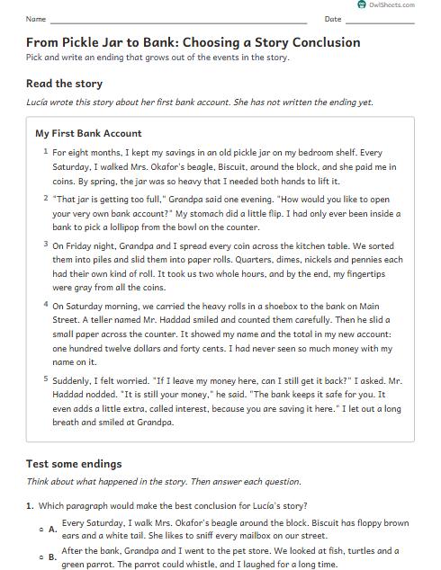 From Pickle Jar to Bank: Choosing a Story Conclusion worksheet preview