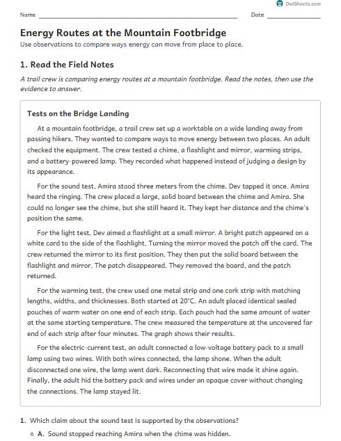 Energy Routes at the Mountain Footbridge worksheet preview
