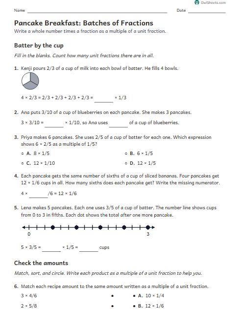 Pancake Breakfast: Batches of Fractions worksheet preview