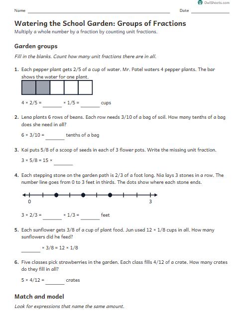 Watering the School Garden: Groups of Fractions worksheet preview