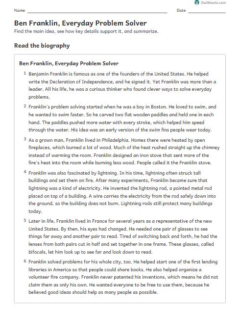 Ben Franklin, Everyday Problem Solver worksheet preview