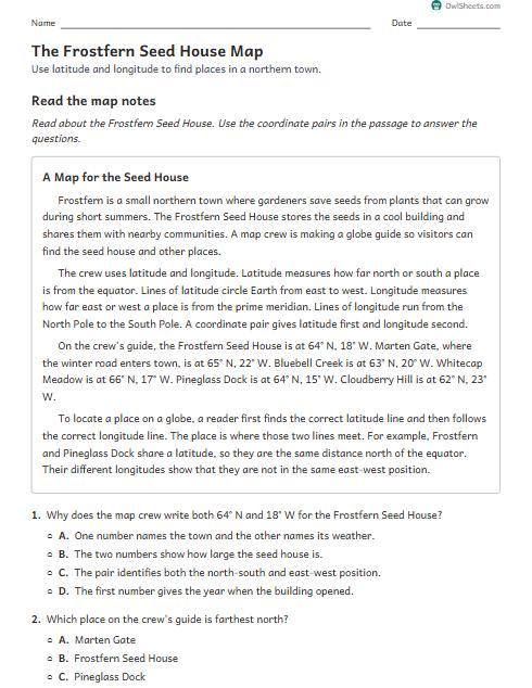 The Frostfern Seed House Map worksheet preview
