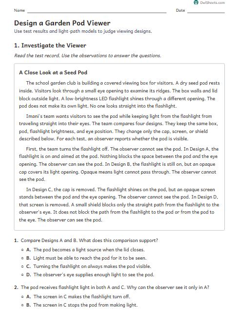 Design a Garden Pod Viewer worksheet preview