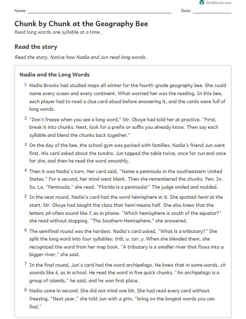 Chunk by Chunk at the Geography Bee worksheet preview