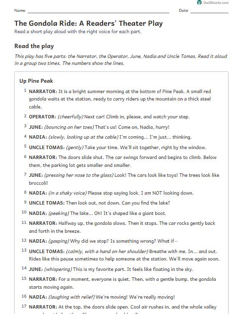 The Gondola Ride: A Readers' Theater Play worksheet preview