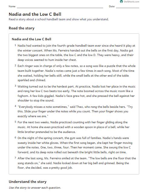 Nadia and the Low C Bell worksheet preview