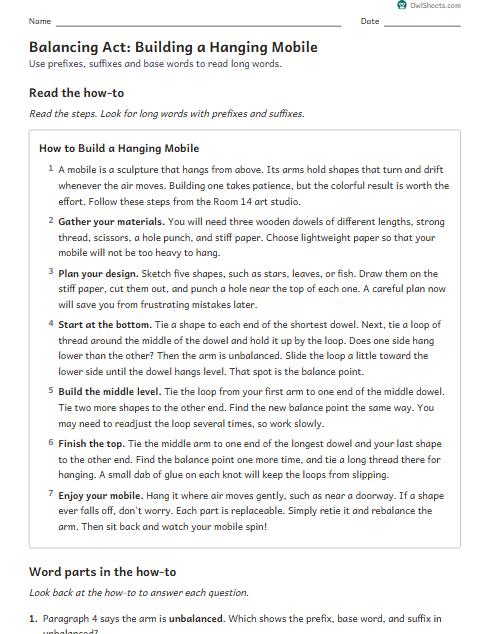 Balancing Act: Building a Hanging Mobile worksheet preview