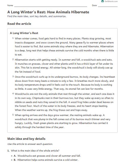 A Long Winter's Rest: How Animals Hibernate worksheet preview