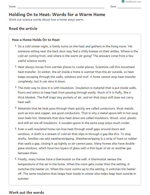 Holding On to Heat: Words for a Warm Home worksheet preview