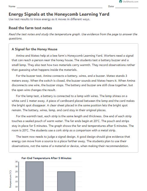 Energy Signals at the Honeycomb Learning Yard worksheet preview