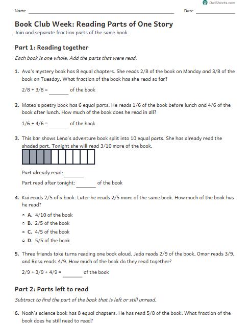 Book Club Week: Reading Parts of One Story worksheet preview