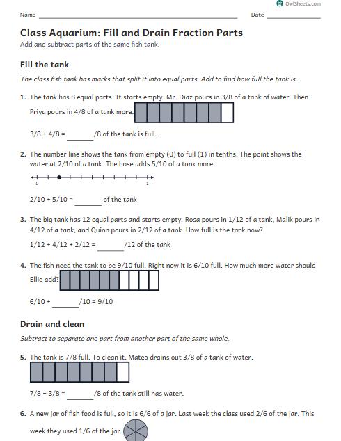 Class Aquarium: Fill and Drain Fraction Parts worksheet preview