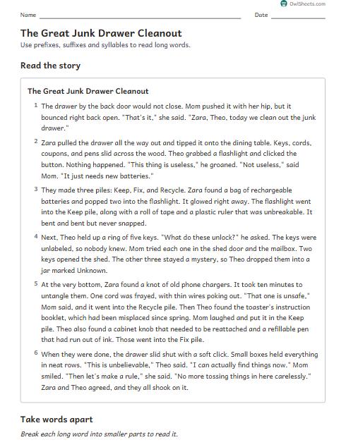 The Great Junk Drawer Cleanout worksheet preview