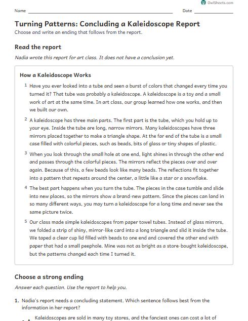 Turning Patterns: Concluding a Kaleidoscope Report worksheet preview