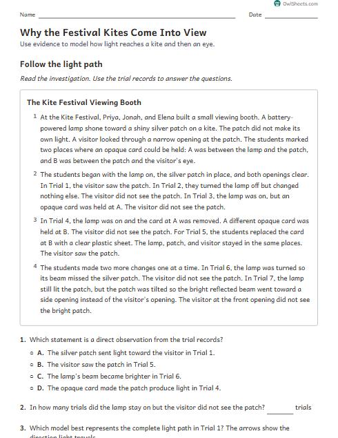 Why the Festival Kites Come Into View worksheet preview