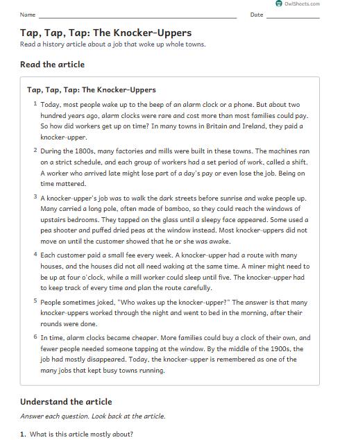 Tap, Tap, Tap: The Knocker-Uppers worksheet preview